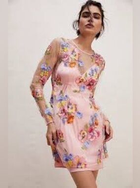 For Love And Lemons Pink Floral Embroidered Mini Dress